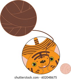 a chubby baby tiger is playing with a woolen ball like a cat 