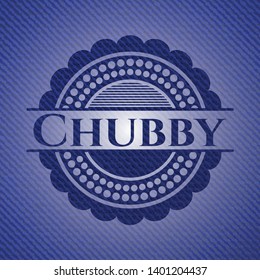 Chubby badge with jean texture. Vector Illustration. Detailed.