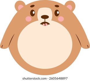 A chubby bear with a round body and adorable facial expression in a simple cartoon style. The illustration depicts a rotund bear with a charming look and minimalistic design. Cartoon vector