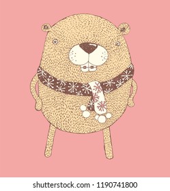 chubby beaver,Cartoon characters,Vector of cute forest animals