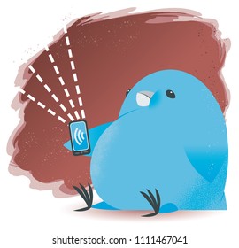 Chubby Bird Communicating With Digital Device