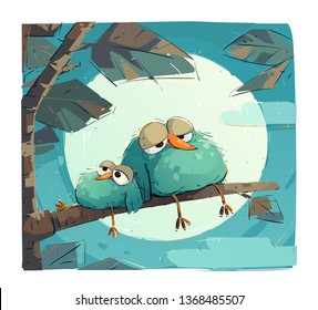 Chubby birds are resting on a branch.