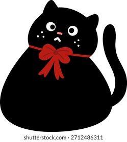 Gato negro gordito con una gran ilustración de arco rojo