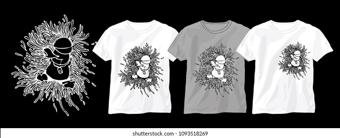 Chubby boy listening to music on soft place somewhere t shirt