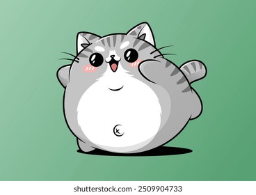 Gato de dibujos animados gordito sentado lindo con ojos grandes y nariz Pequeña