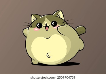 Gato de dibujos animados gordito sentado lindo con ojos grandes y nariz Pequeña