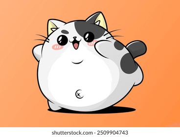 Gato de dibujos animados gordito sentado lindo con ojos grandes y nariz Pequeña