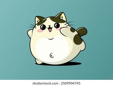 Gato de dibujos animados gordito sentado lindo con ojos grandes y nariz Pequeña