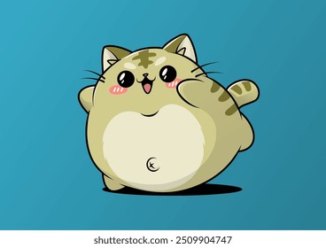 Gato de dibujos animados gordito sentado lindo con ojos grandes y nariz Pequeña