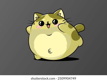 Gato de dibujos animados gordito sentado lindo con ojos grandes y nariz Pequeña