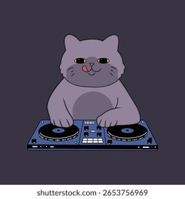 gordinho gato dj conjunto doodle cor vetor ilustração