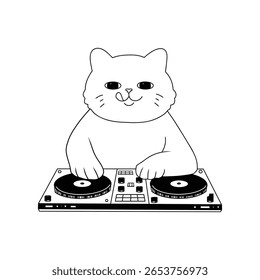 gordinho gato dj conjunto doodle lineart vetor ilustração
