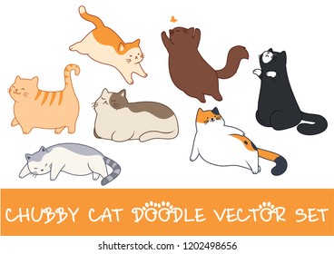 Chubby Cat doodle vector set