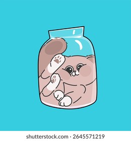 Chubby cat in a jar cartoon illustration art