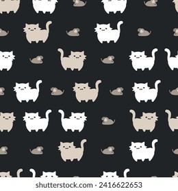 Chubby Cat and Mice Parade Vector Seamless Pattern can be use for background and apparel design
