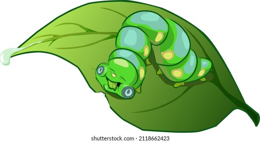 chubby caterpillar chewing leaf isolated white clip vector