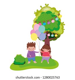 chubby couple with balloons helium in the field