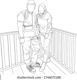 Chubby Couple Character, Vector Drawing