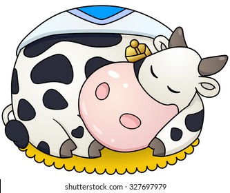 Chubby cow sleep. Vector clip art illustration with simple gradients.
