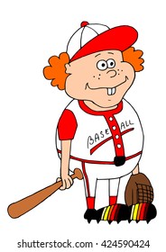 Chubby cute baseball boy with glove and bat