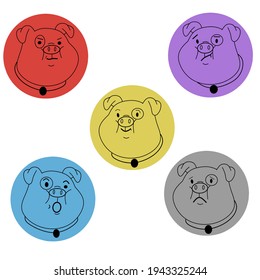 Chubby Cute Pig icon set vector, there are five chubby pigs and each of them show diffirent expression of emotion.