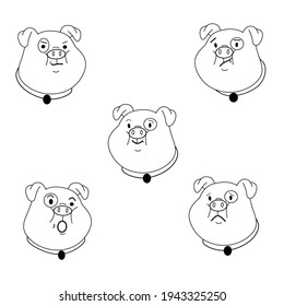 Chubby Cute Pig icon set vector, there are five chubby pigs and each of them show diffirent expression of emotion.