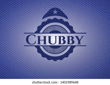 Chubby emblem with jean texture. Vector Illustration. Detailed.