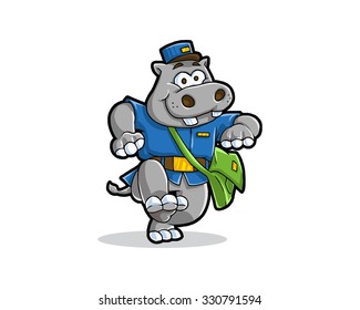 chubby fat postman hippo mascot cartoon character