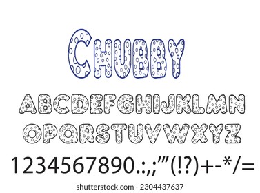Chubby font design, set of alphabet letters and numbers vector illustration