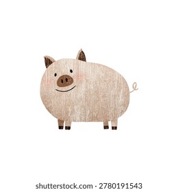 Chubby friendly cartoon pig with small ears and a big smile