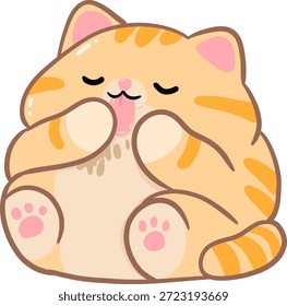 Gato de jengibre gordita lamiendo la pata Clipart de Vector relajante