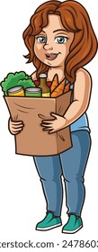 Chubby girl holding groceries vector illustration