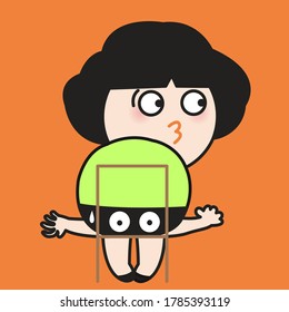 Chubby Girl Unawared Of Sitting On Someone Concept Card Character illustration