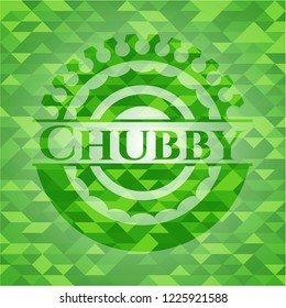 Chubby green emblem with mosaic ecological style background