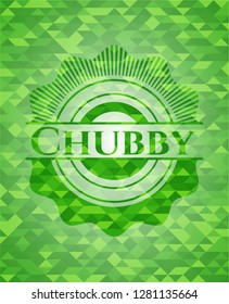Chubby green emblem with triangle mosaic background