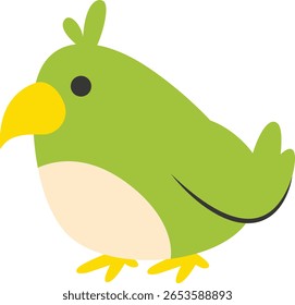 Chubby green parrot with soft yellow belly and round beak, perfect for children’s books, animal characters, or tropical-themed designs.