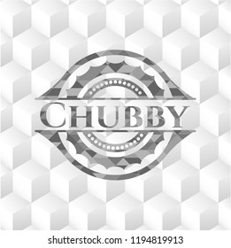 Chubby grey emblem with geometric cube white background
