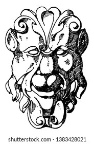 Die Chubby Grotesque Maske wurde während der Renaissance, der Vintage-Linienzeichnung oder Gravierungsgrafik entworfen.