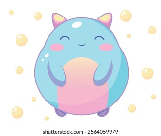 Chubby Kawaii Fantasy Creature with Bubbles