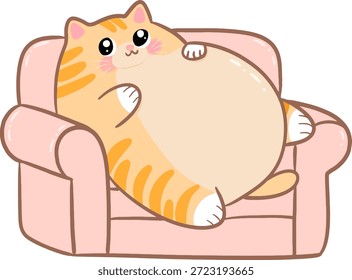 Chubby Lazy Ginger Katze Schlafen auf Sofa Vektor Clipart