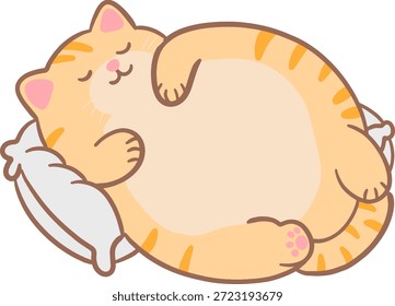 Gato de jengibre perezoso gordo que duerme en el vientre de la almohada hasta el Clipart del Vector