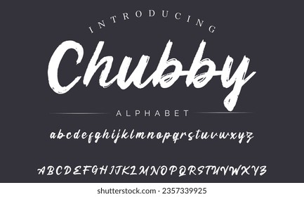 Chubby Lettering font isolated on black background. Texture alphabet in street art and graffiti style. Grunge and dirty effect.  Vector brush letters.
