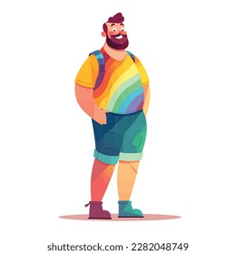 chubby LGBTQIA+ gay man.Vector stock illustration of plus size man isolated on white background.