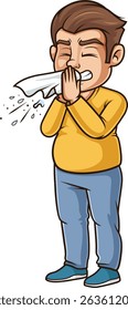 Chubby male sneezing vector illustration
