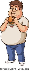 Hombre gordito comiendo Ilustración vectorial de hamburguesa
