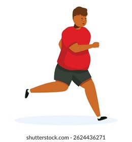 Chubby man jogging, promoting body positivity and healthy habits through physical activity