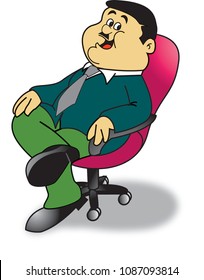 a chubby man sitting happy on a office chair