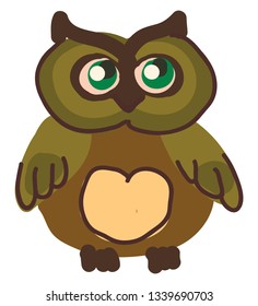 A chubby owl with big green eyes vector color drawing or illustration