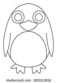 Chubby penguin coloring page for kids stock vector illustration. Funny cartoon animal for printing and coloring by preschool children. Winter holidays bird black outline white isolated. One of series