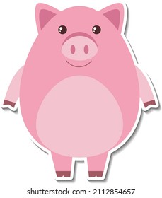 Chubby pig farm animal cartoon sticker illustration